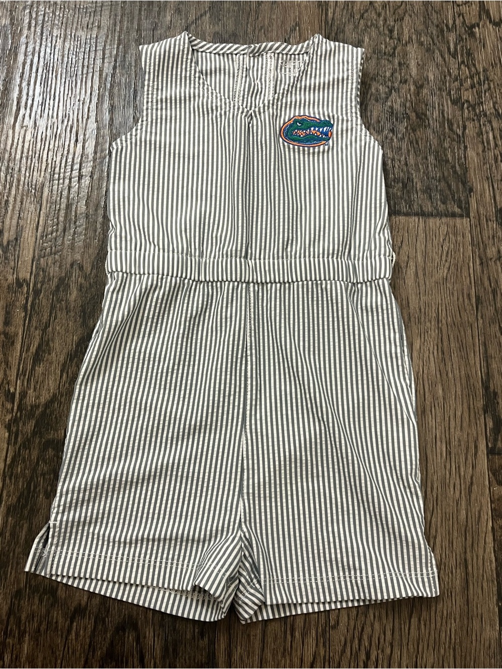 Florida gators Girls' Sleeveless Striped Romper with gator Patch - White & Gray